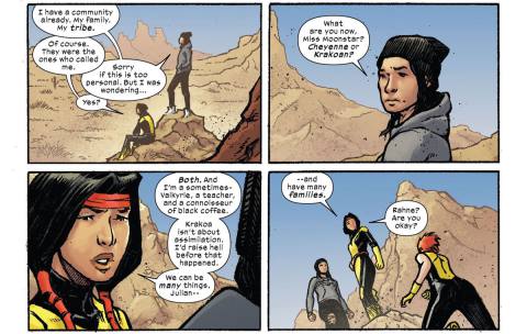 “Krakoa isn’t about assimilation. I’d raise hell before that happened. We can be many things ... and have many families,” says Dani Moonstar in Marvel Voices: Indigenous Voices #1, Marvel Comics (2020). 