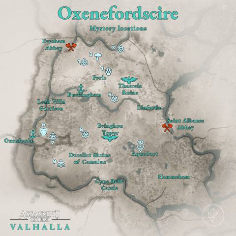 Oxenefordscire Mysteries locations map 