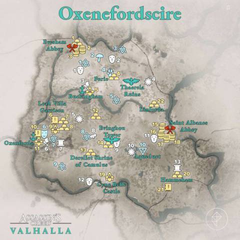 Oxenefordscire Wealth, Mysteries, and Artifacts locations map 