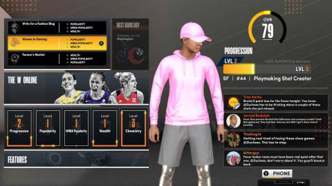 character management screen in NBA 2K21’s The W