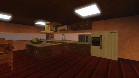 A beautiful kitchen made using a Minecraft mod