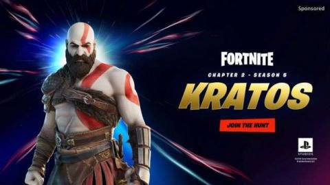 promotional card showing Kratos, from God of War, as he will appear in Fortnite
