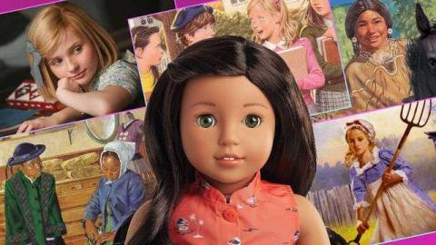 Graphic featuring artwork and images from ‘American Girl’ books, films and dolls