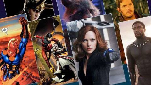 marvel movies phase 4 mosaic including Loki, Rocket Racoon, Black Widow, and Black Panther