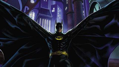 Michael Keaton’s Batman swooping down in Gotham in his new DC Comics series