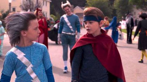 Billy and Tommy in Wandavision walking in Quicksilver and Wiccan costumes