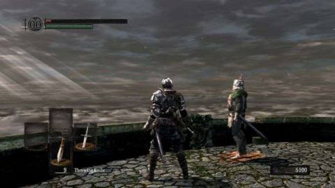 The player character in Dark Souls stands next to Solaire