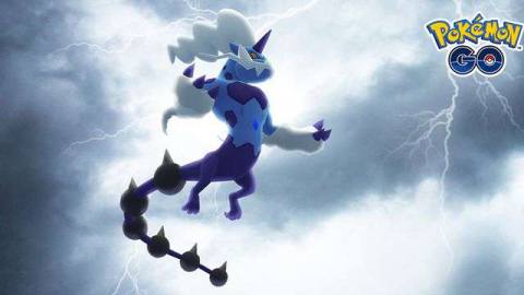 Therian Forme Thundurus stands in a cloudy sky