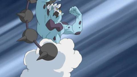 Thundurus raises its arms up, about to attack