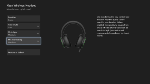 The Xbox Wireless Headset Settings within the Xbox Accessories App.
