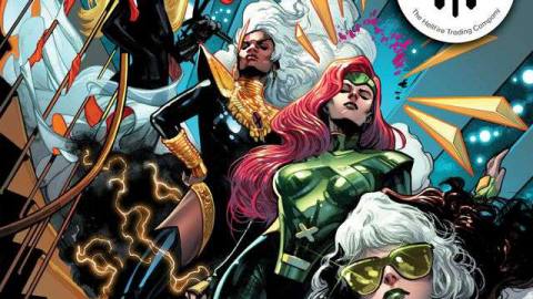 Rogue, Jean Grey, Storm, and Magik arrive at the Hellfire Gala on the cover of Planet-Size X-Men #1, Marvel Comics (2021).