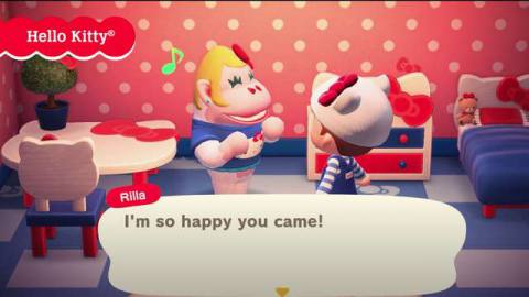 screen showing Hello Kitty-themed apparel and decor in Animal Crossing: New Horizons
