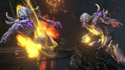 Two demons attack the Doom Slayer in Doom Eternal’s DLC