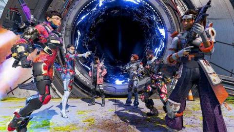 Several characters from Apex Legends pose before a battle 