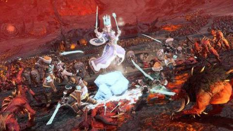 The Tzarina wades into battle against the forces of Khorne in Total War: Warhammer 3