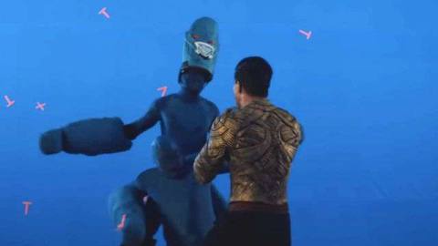 Mortal Kombat 2021 behind the scenes Goro as two blue screen guys