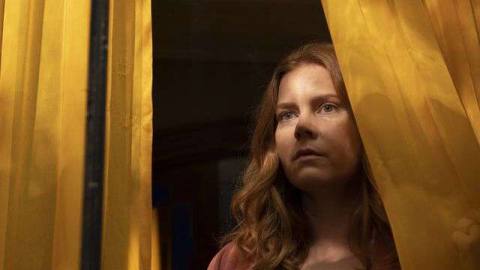 Amy Adams in The Woman in the Window, appropriately standing in a yellow-curtained window