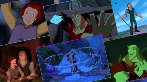 Grid featuring six screens from The Quest for Camelot animated movie