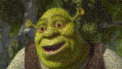 Image of the character Shrek made from hundreds of pictures of Shrek