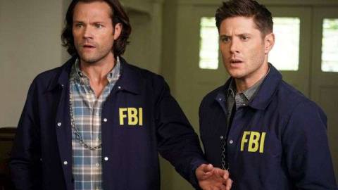 sam and dean winchester wearing FBI jackets