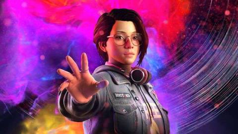 Alex Chen from Life is Strange: True Colors with a rainbow-colored aura behind her