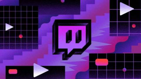 Illustration featuring purple and pink graphic lines and a Twitch logo