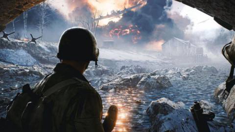Soldiers look at the battlefield in Battlefield Portal