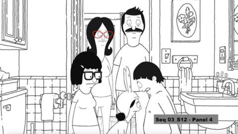 Bob’s Burgers test animation of the family looking at Gene’s chest