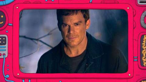 Michael C Hall as Old Dexter in a comic-con frame