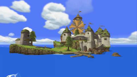 a straight on shot of windfall island from the legend of Zelda: wind waker