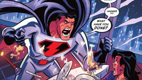 Justice Lord Superman erupts in anger at Lois Lane, roaring “What have you DONE to me, woman? ANSWER me!” in Justice League Infinity #1 (2021). 