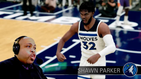 Minnesota Timberwolves PA announcer Shawn Parker superimposed on gameplay footage of NBA 2K22