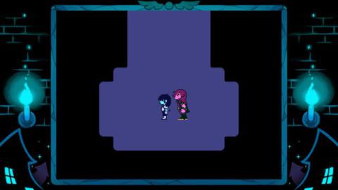 kris and susie standing side by side in Deltarune in the dark world