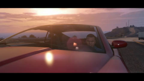 Franklin driving a red car in Grand Theft Auto 5 on PS5