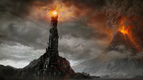 The Eye of Sauron sits in front of Mt. Doom in Lord of the Rings: The Return of the King