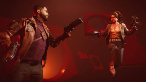 Deathloop’s protagonist Colt and antagonist Juliana face off in a geometric void
