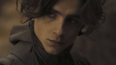 Timothée Chalamet as Paul Atreides, seen in extreme close-up in Dune