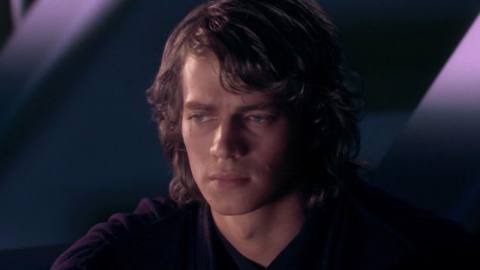 Hayden Christensen as Anakin Skywalker stares off into the distance
