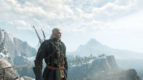 Geralt looks out over the mountains