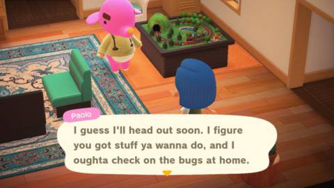 Paola visiting a player’s home in Animal Crossing: New Horizons
