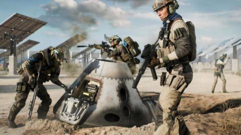 A squad secures supplies in Hazard mode in Battlefield 2042.