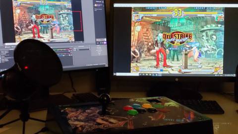 A streaming set-up showing Street Fighter: 3rd Strike