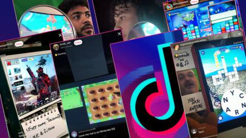 Graphic grid featuring six different streaming setups on TikTok