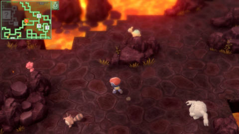 A trainer runs around in a lava area in Pokémon Brilliant Diamond and Shining Pearl