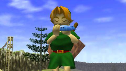 Link playing the Ocarina in The Legend of Zelda: Ocarina of Time on Nintendo 64