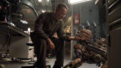 Tom Hanks and his robot in the sci-fi movie Finch