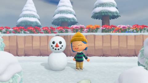 An Animal Crossing player standing next to a Snowboy