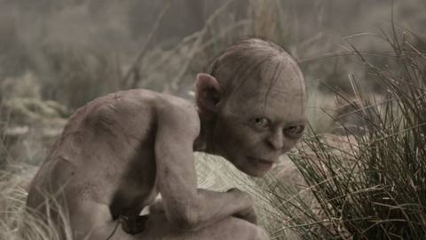 Gollum standing in the brush in Lord of the Rings: The Two Towers