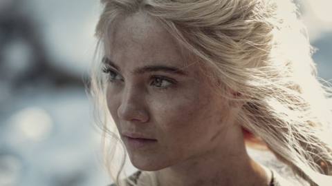 A closeup of Freya Allan as Ciri staring intensely in The Witcher season two