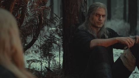 Geralt talking to Ciri in a still from season 2 of The Witcher